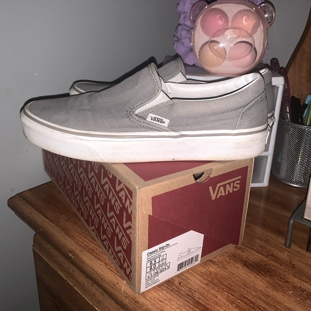 Dove gray. Vans slip on shoes.
